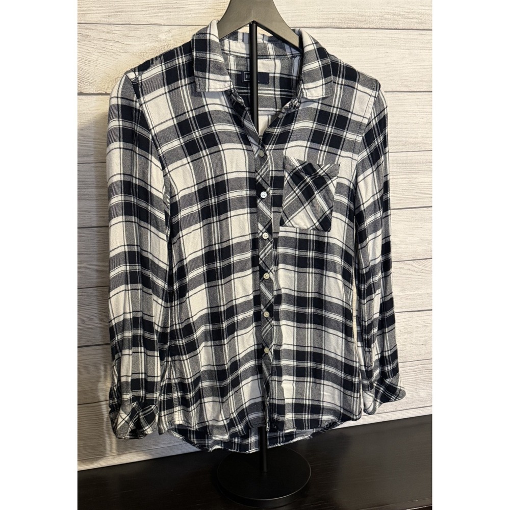 Women's GAP Lightweight Plaid Flannel Shirt – Dark Navy Blue – Size XS - Picture 2 of 8